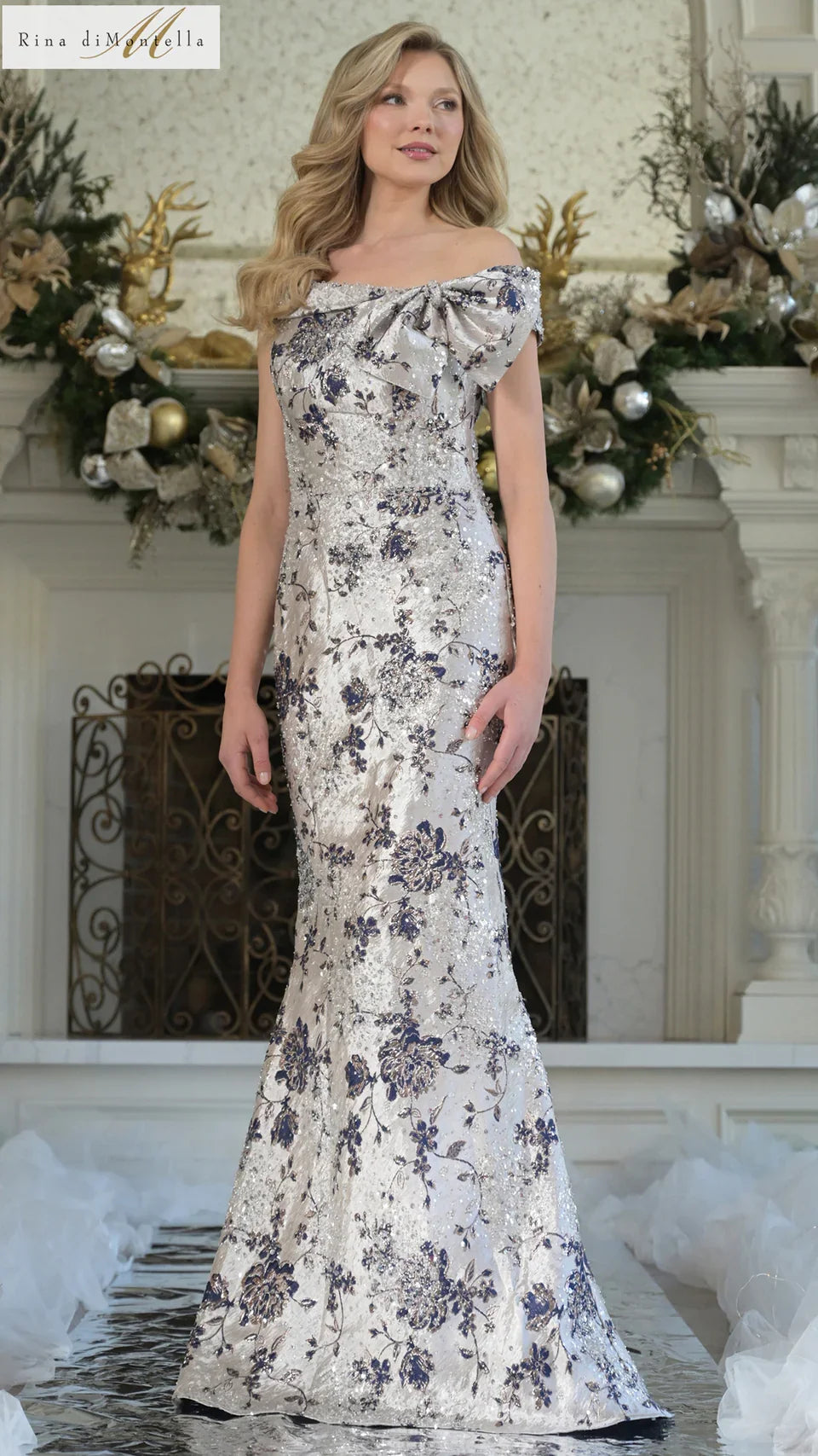 Rina di Montella RD3106 - Bow Accent Off Shoulder Gown