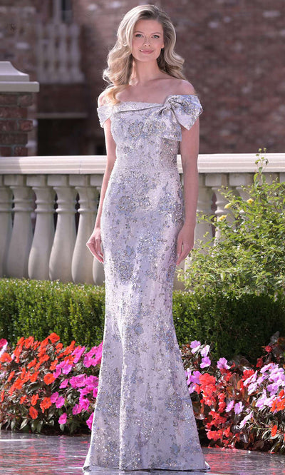 Rina di Montella RD3106-1 - Bow Neckline Sheath Jacquard Gown Mother of the Bride Dresses