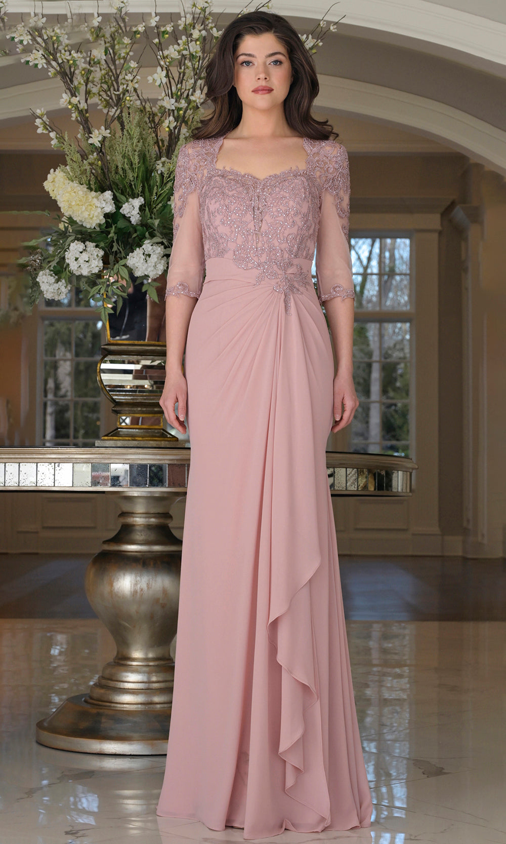 Rina di Montella RD3132-1 - Embroidered Cascade Sweetheart Formal Gown Mother of the Bride Dresses