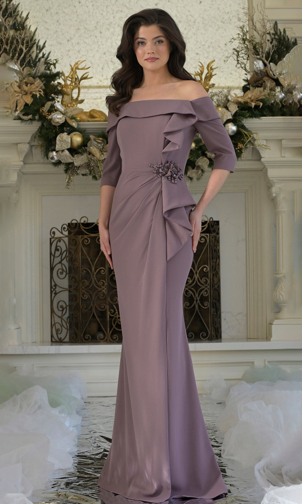 Rina di Montella RD3202-1 - Three-Quarter Sleeve Sleek Crepe Dress Mother of the Bride Dresses