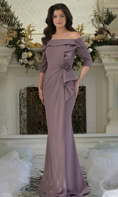 Rina di Montella RD3202-1 - Three-Quarter Sleeve Sleek Crepe Dress Mother of the Bride Dresses