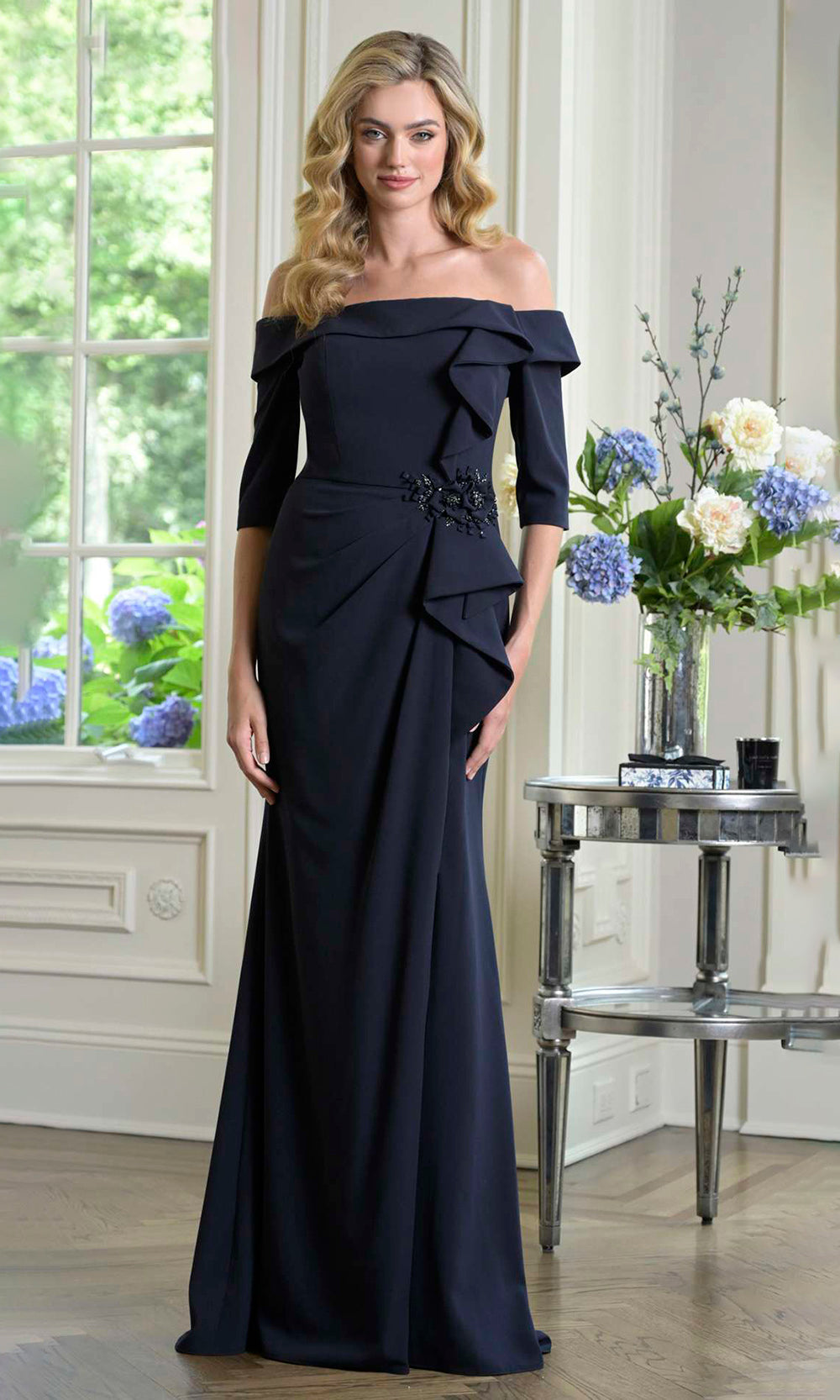 Rina di Montella RD3202-1 - Three-Quarter Sleeve Sleek Crepe Dress Mother of the Bride Dresses