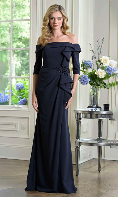Rina di Montella RD3202-1 - Three-Quarter Sleeve Sleek Crepe Dress Mother of the Bride Dresses