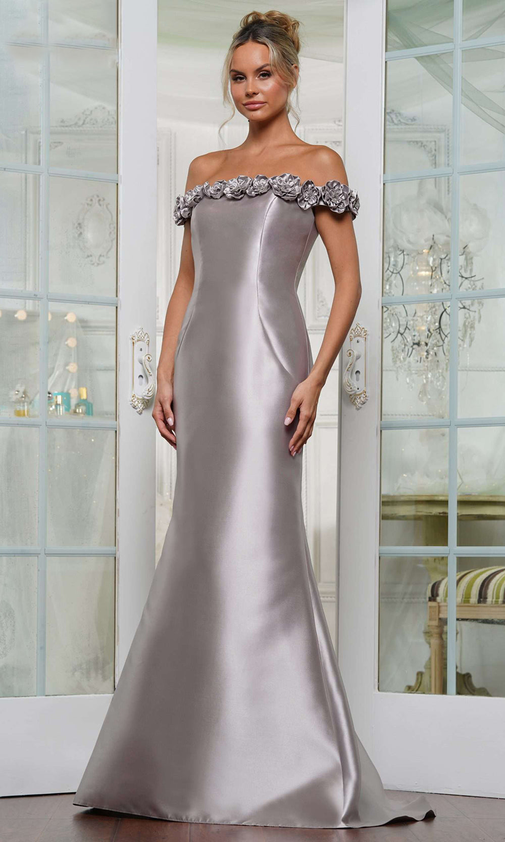 Rina di Montella RD3205-1 - Straight Across Mermaid Gown with Rosette Mother of the Bride Dresses