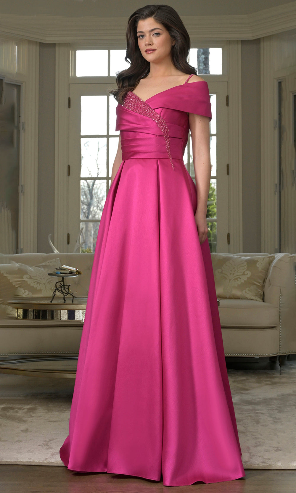 Rina di Montella RD3221-1 - Beaded Trim A-Line Evening Dress Mother of the Bride Dresses