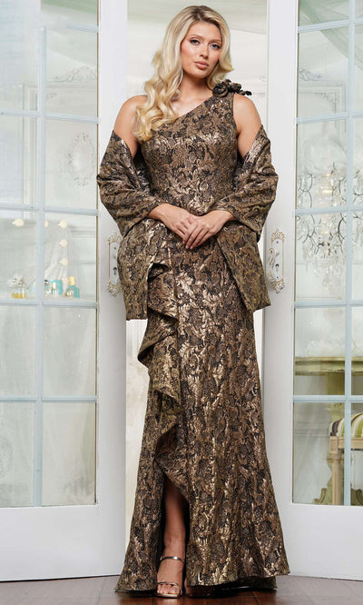 Rina di Montella RD3231-1 - Asymmetric Neck Brocade Fitted Dress Mother of the Bride Dresses