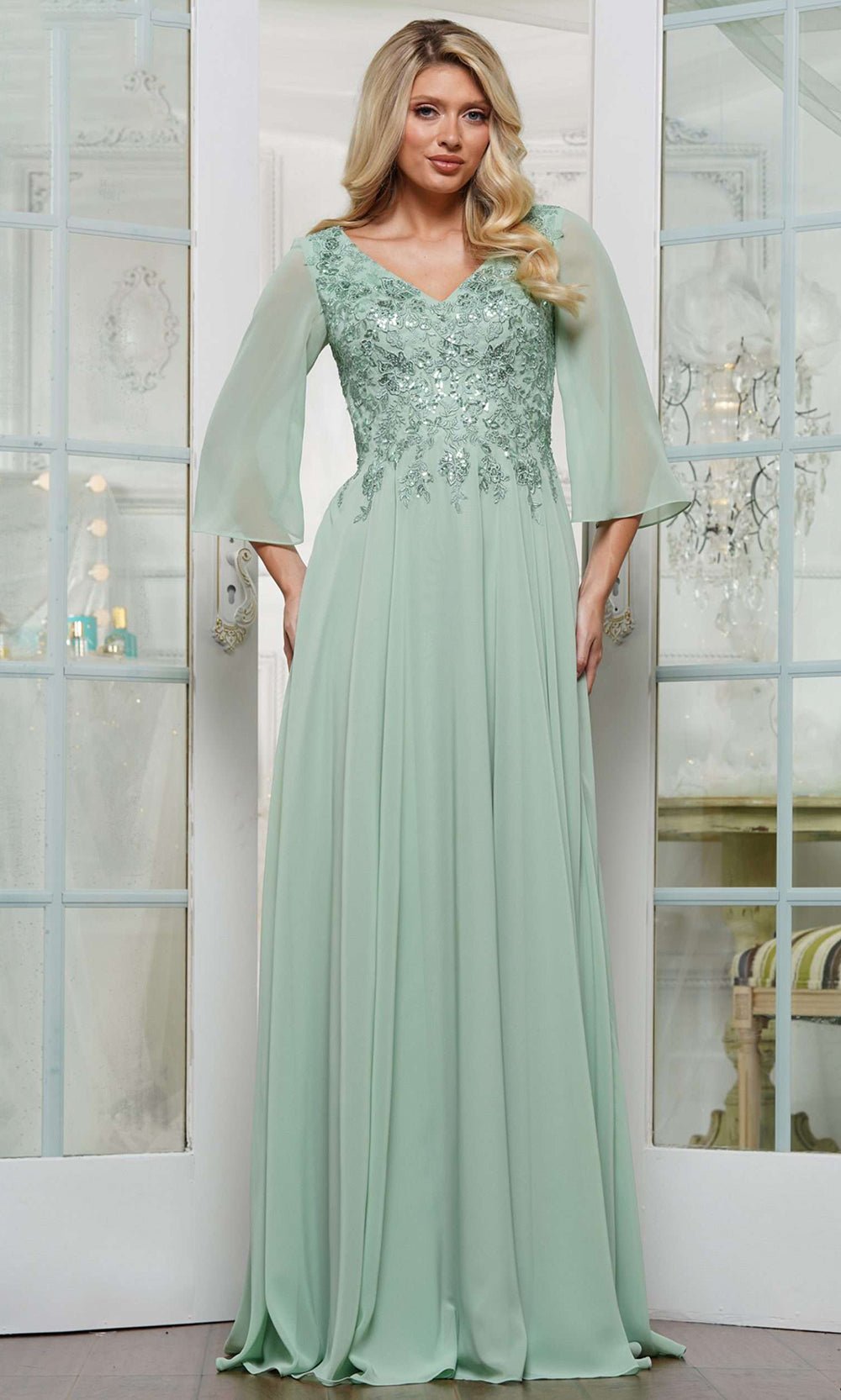 Rina di Montella RD3241-1 - Sheer Sleeve A-line Formal Dress Mother of the Bride Dresses