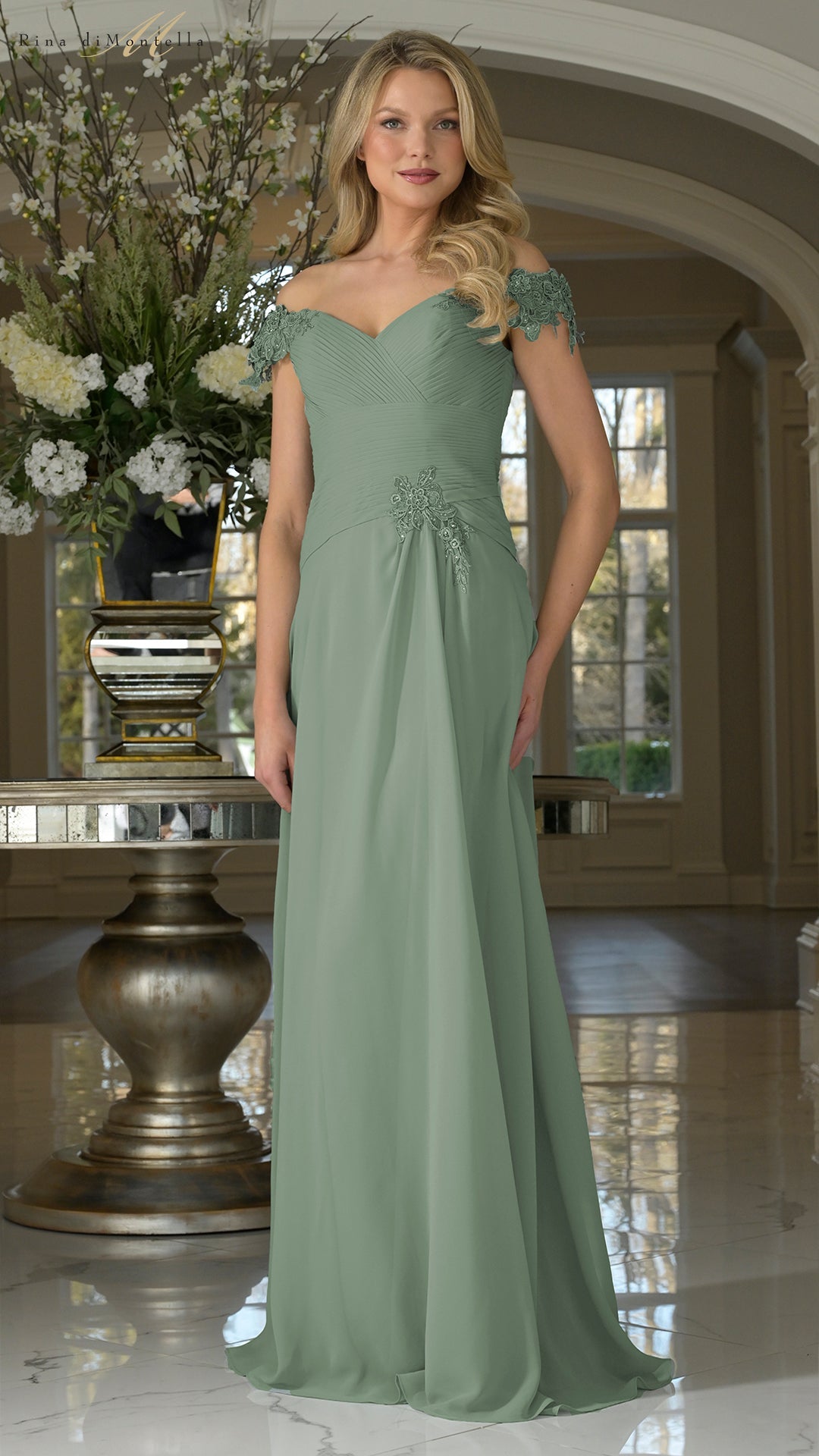 Rina di Montella RD3255-1 - Pleated Bodice Chiffon Formal Dress Mother of the Bride Dresses