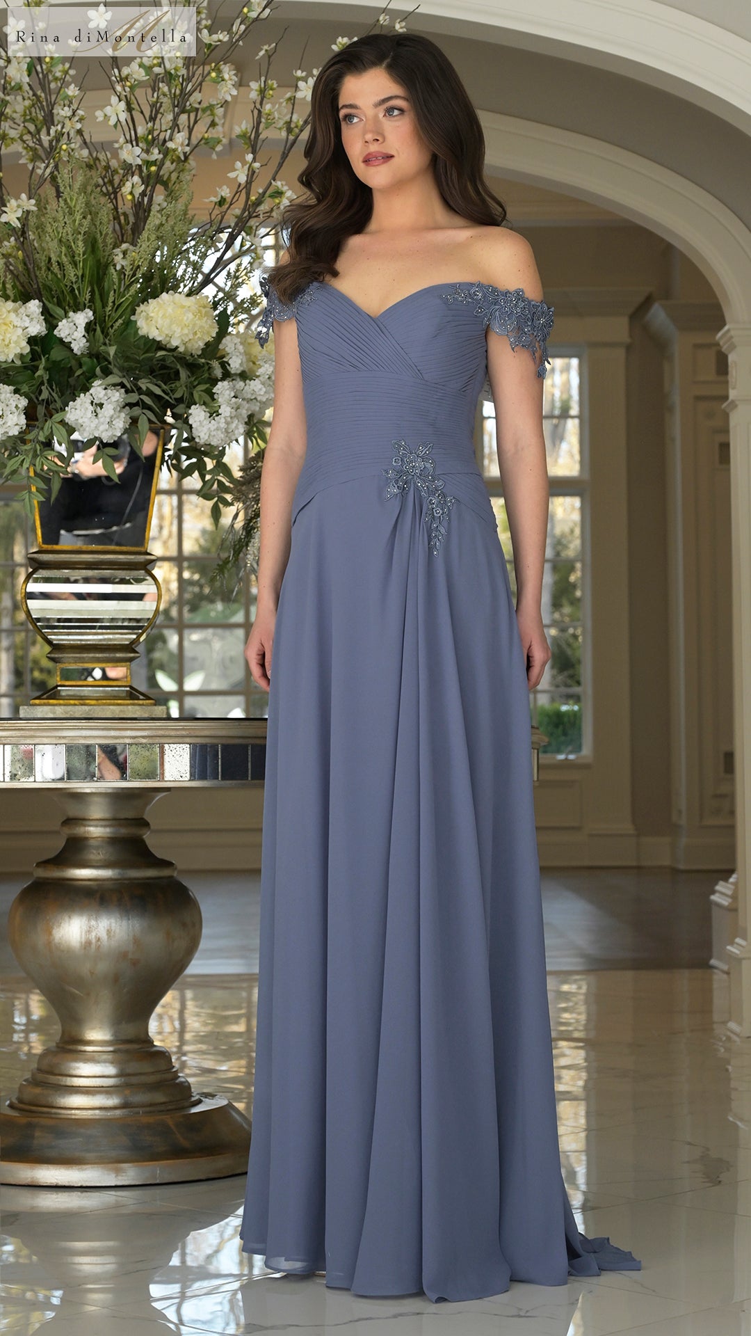 Rina di Montella RD3255-1 - Pleated Bodice Chiffon Formal Dress Mother of the Bride Dresses