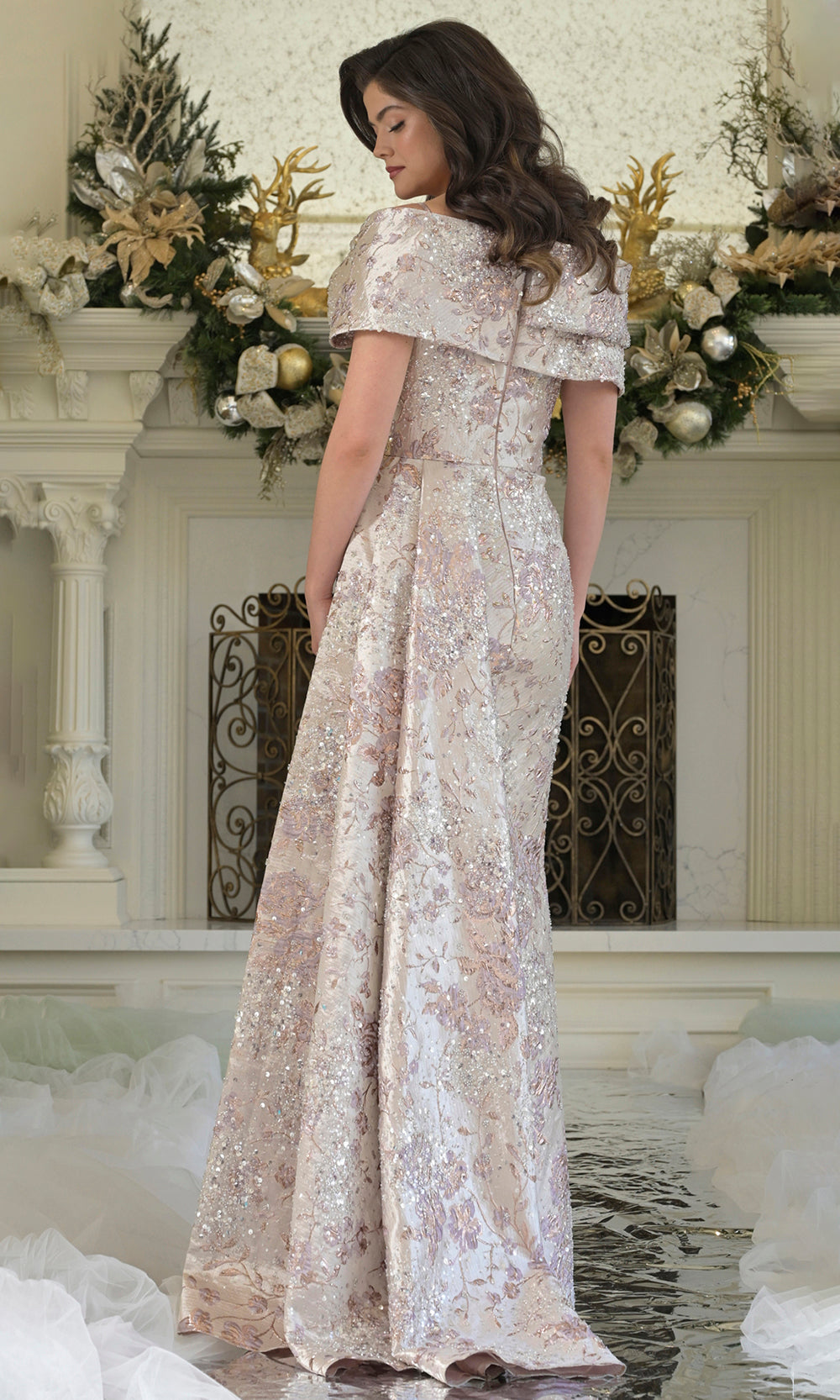 Rina di Montella RD3306-1 - Textured Floral Sheath Evening Gown Mother of the Bride Dresses