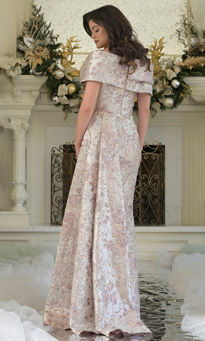 Rina di Montella RD3306-1 - Textured Floral Sheath Evening Gown Mother of the Bride Dresses