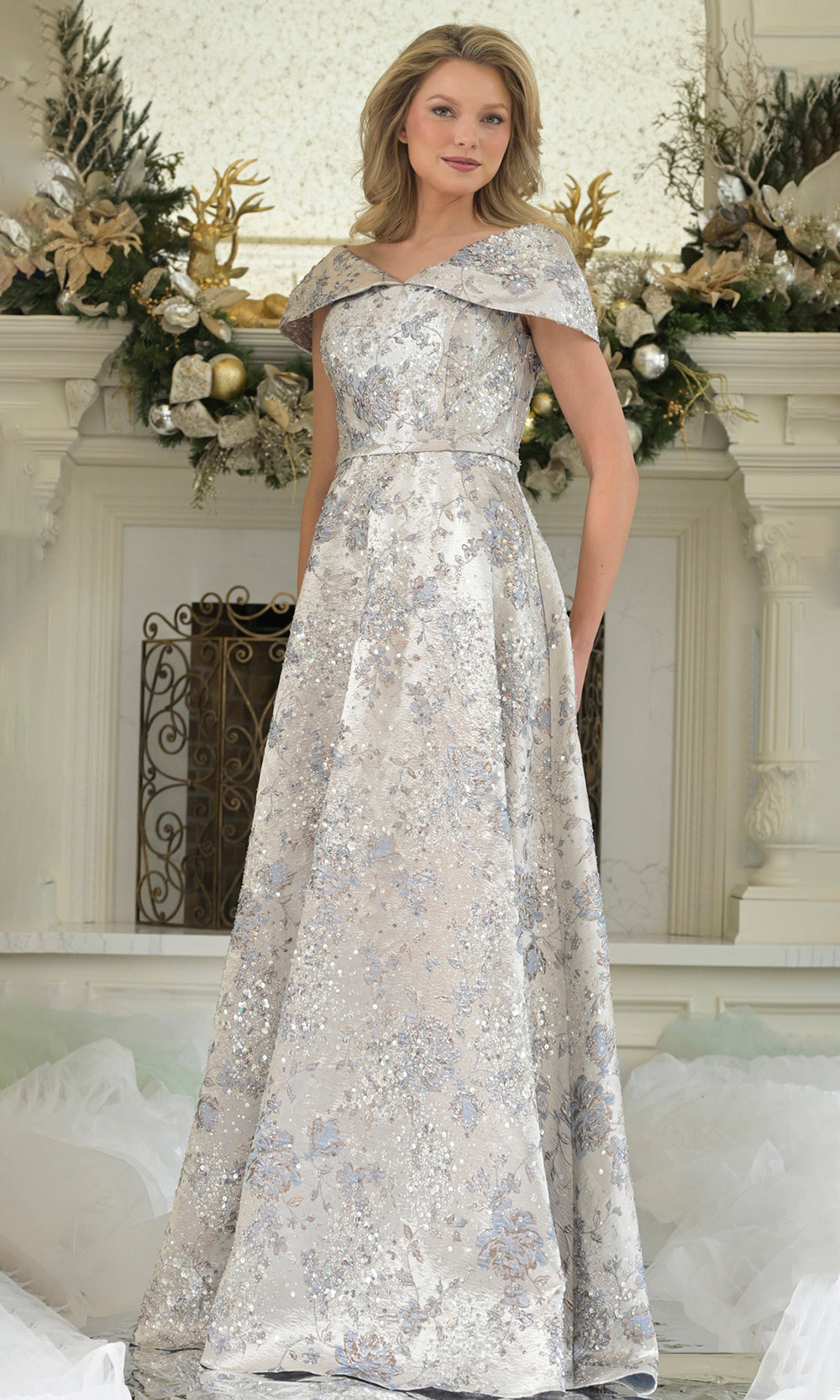 Rina di Montella RD3312-1 - A-Line Skirt Embellished Jacquard Dress Mother of the Bride Dresses