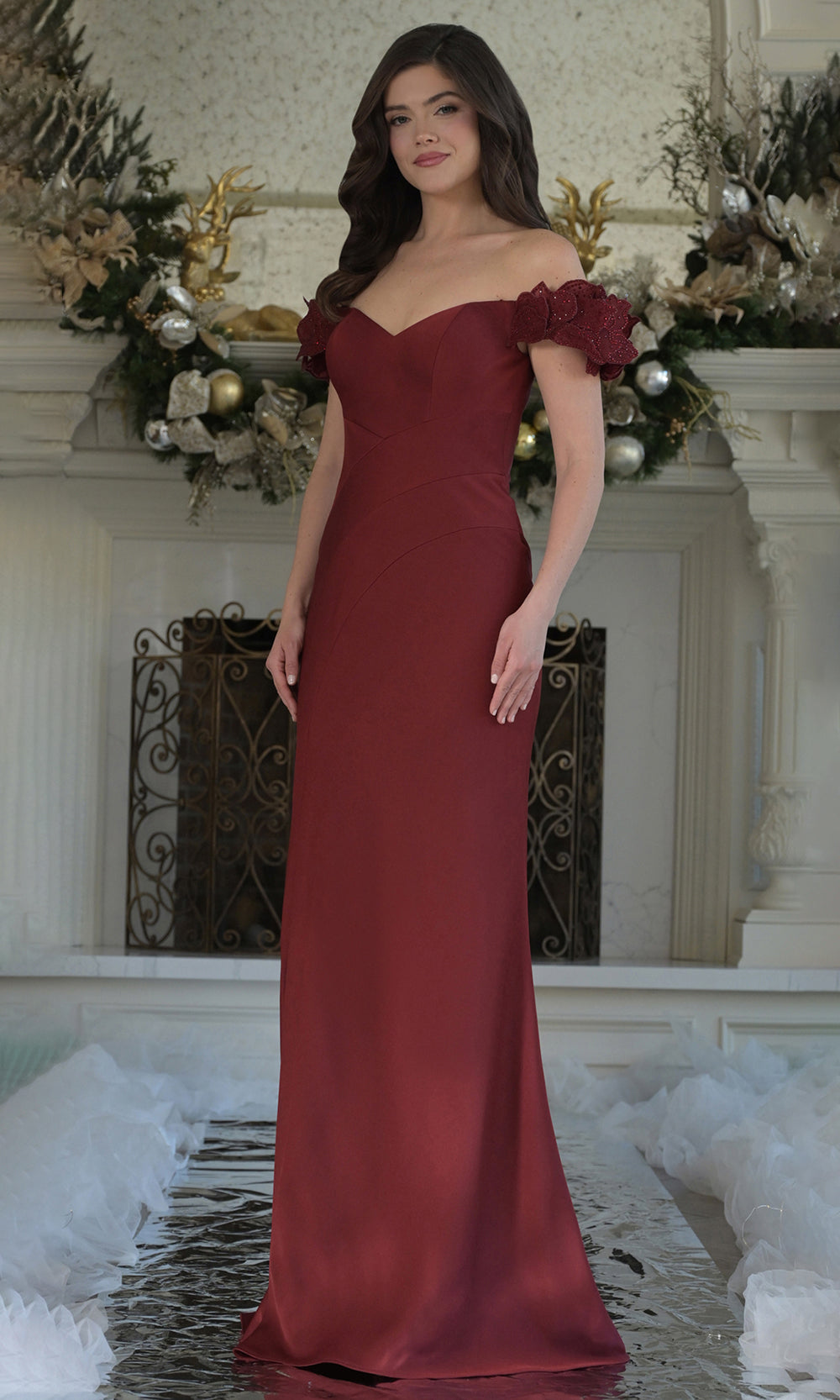 Rina di Montella RD3325-1 - Leaf Applique Off Shoulder Dress Mother of the Bride Dresses