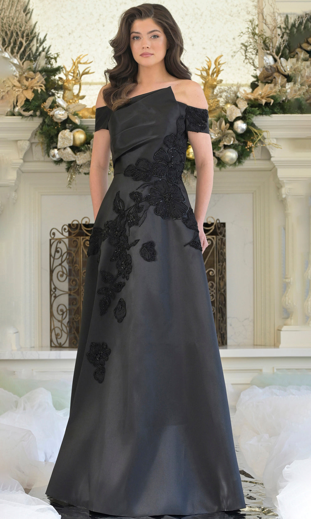 Rina di Montella RD3344-1 - Floral Embroidered Off Shoulder Gown Formal Gowns