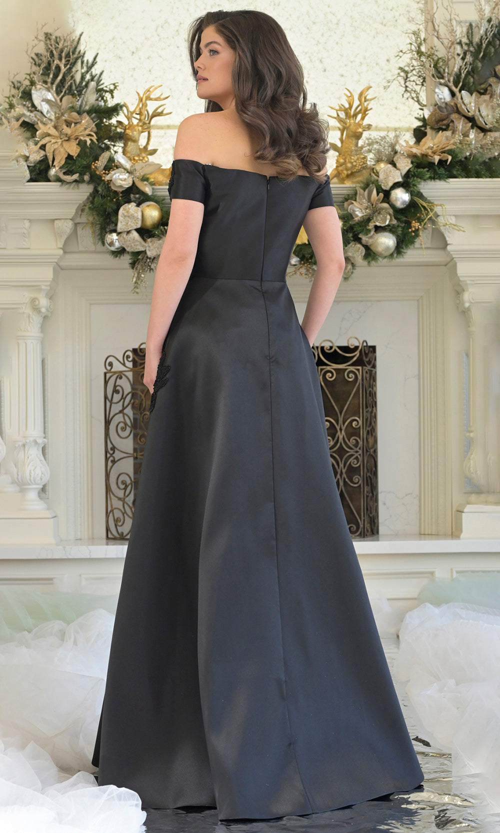 Rina di Montella RD3344-1 - Floral Embroidered Off Shoulder Gown Formal Gowns