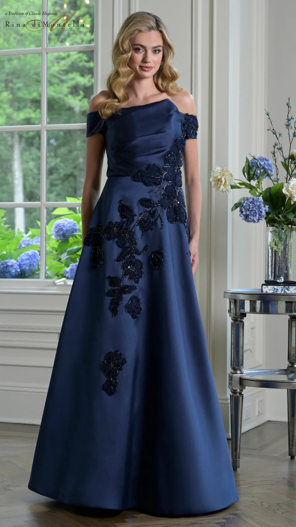 Rina Di Montella RD3344 - Floral A-Line Evening Gown