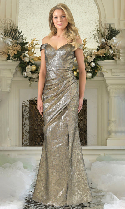 Rina di Montella RD3364-1 - Ruched Jacquard Sheath Evening Gown Formal Gowns