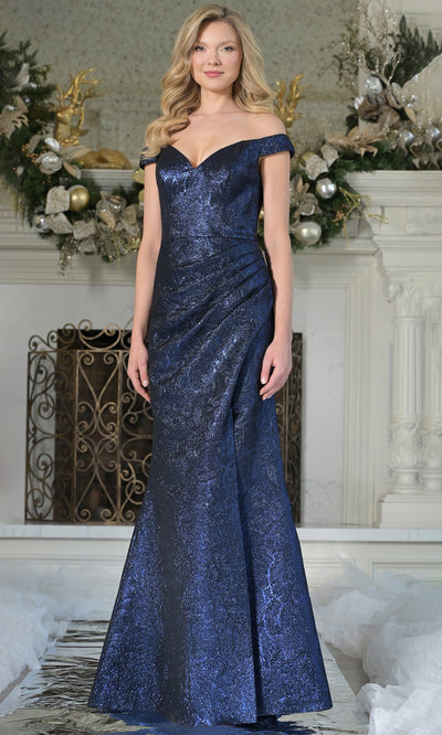 Rina di Montella RD3364-1 - Ruched Jacquard Sheath Evening Gown Formal Gowns