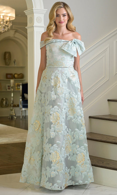 Rina di Montella RD3401-1 - Bow Accent Textured A-line Gown Formal Gowns