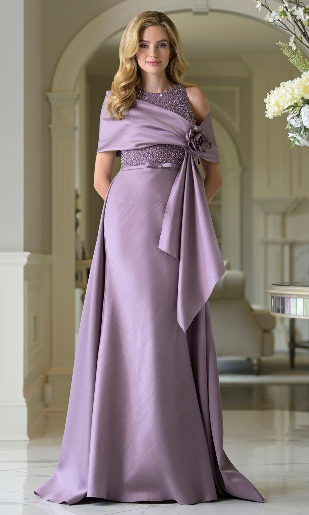 Rina di Montella RD3404 - Jewel Neck Embellished Gown with Overskirt Formal Gowns