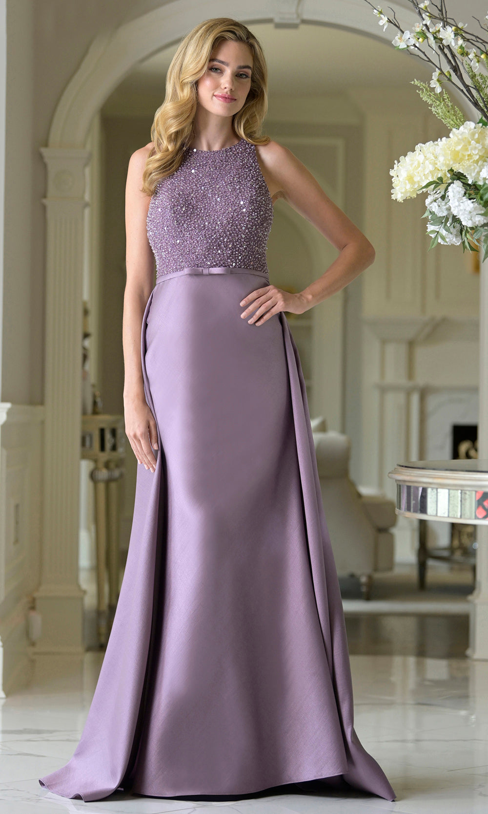 Rina di Montella RD3404 - Jewel Neck Embellished Gown with Overskirt Formal Gowns