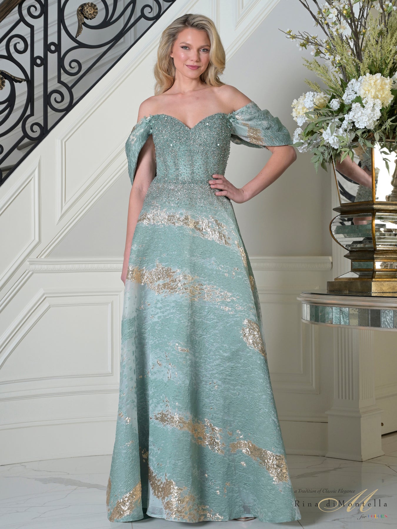 Rina di Montella RD3405-1 - Sweetheart Jeweled A-Line Gown