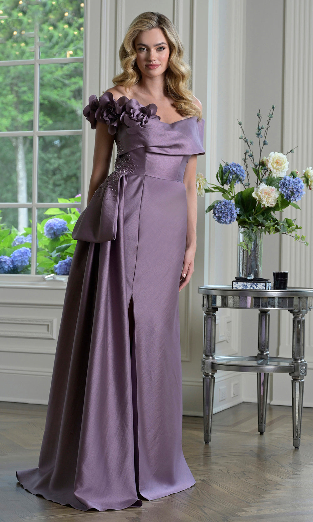 Rina di Montella RD3407 - Floral Sleeve High Slit Dress Mother of the Bride Dresses