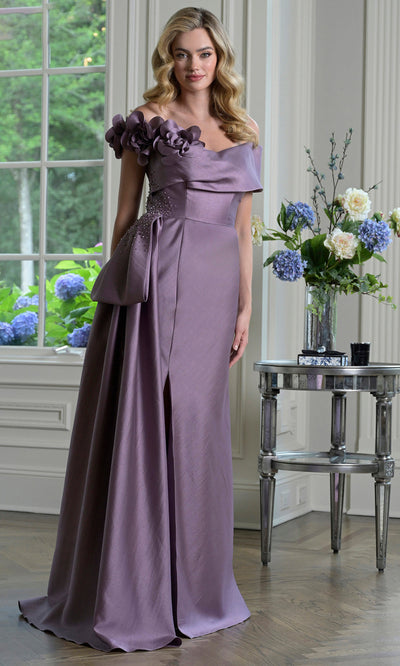 Rina di Montella RD3407-1 - Floral Accent Fitted Off Shoulder Dress Mother of the Bride Dresses