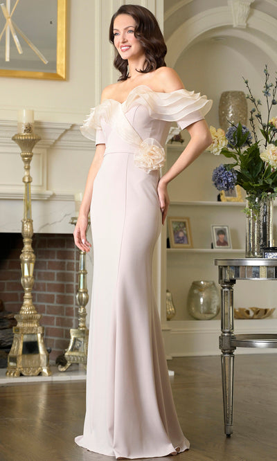 Rina di Montella RD3418 - Short Sleeve Sheath Dress with Ruffles Formal Gowns