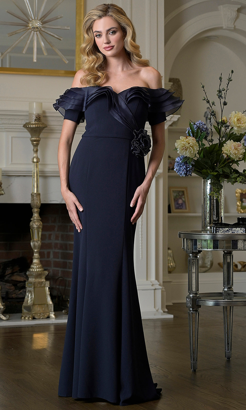 Rina di Montella RD3418 - Short Sleeve Sheath Dress with Ruffles Formal Gowns