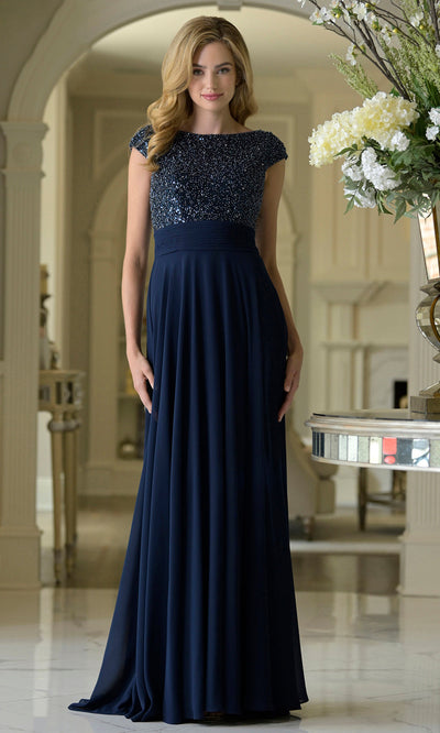 Rina di Montella RD3419-1 - Cap Sleeve Ruched Waistband Gown Formal Gowns