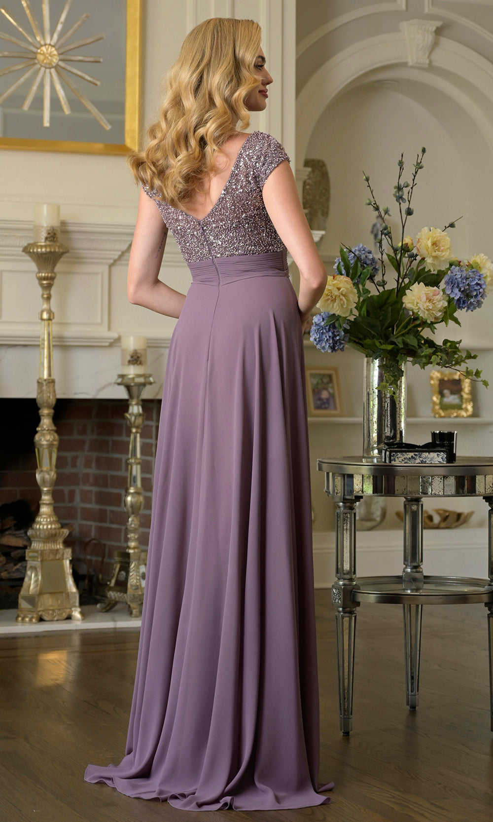 Rina di Montella RD3419-1 - Cap Sleeve Ruched Waistband Gown Formal Gowns