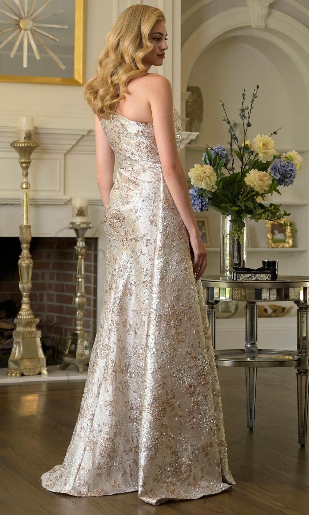 Rina di Montella RD3424 - Rosette Sheath Evening Gown