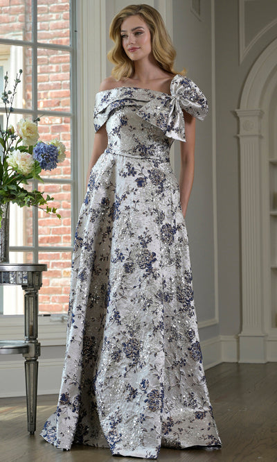 Rina di Montella RD3425-1 - A-line Brocade Gown with Oversized Bow Formal Gowns