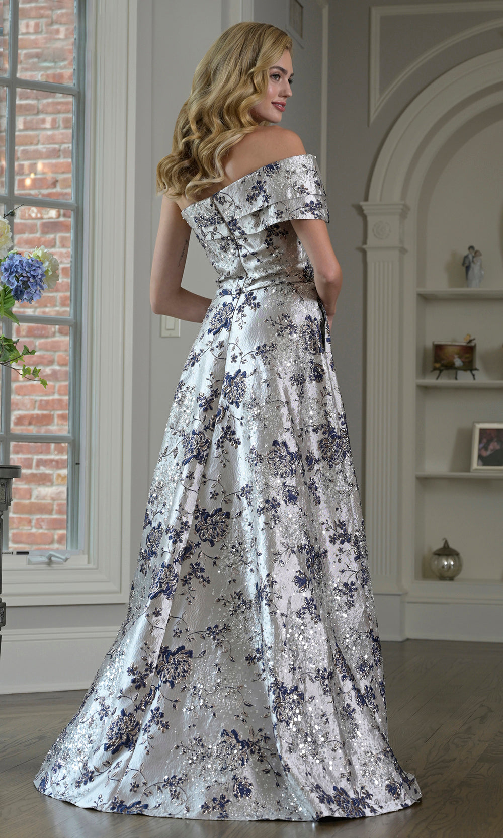 Rina di Montella RD3425-1 - A-line Brocade Gown with Oversized Bow Formal Gowns