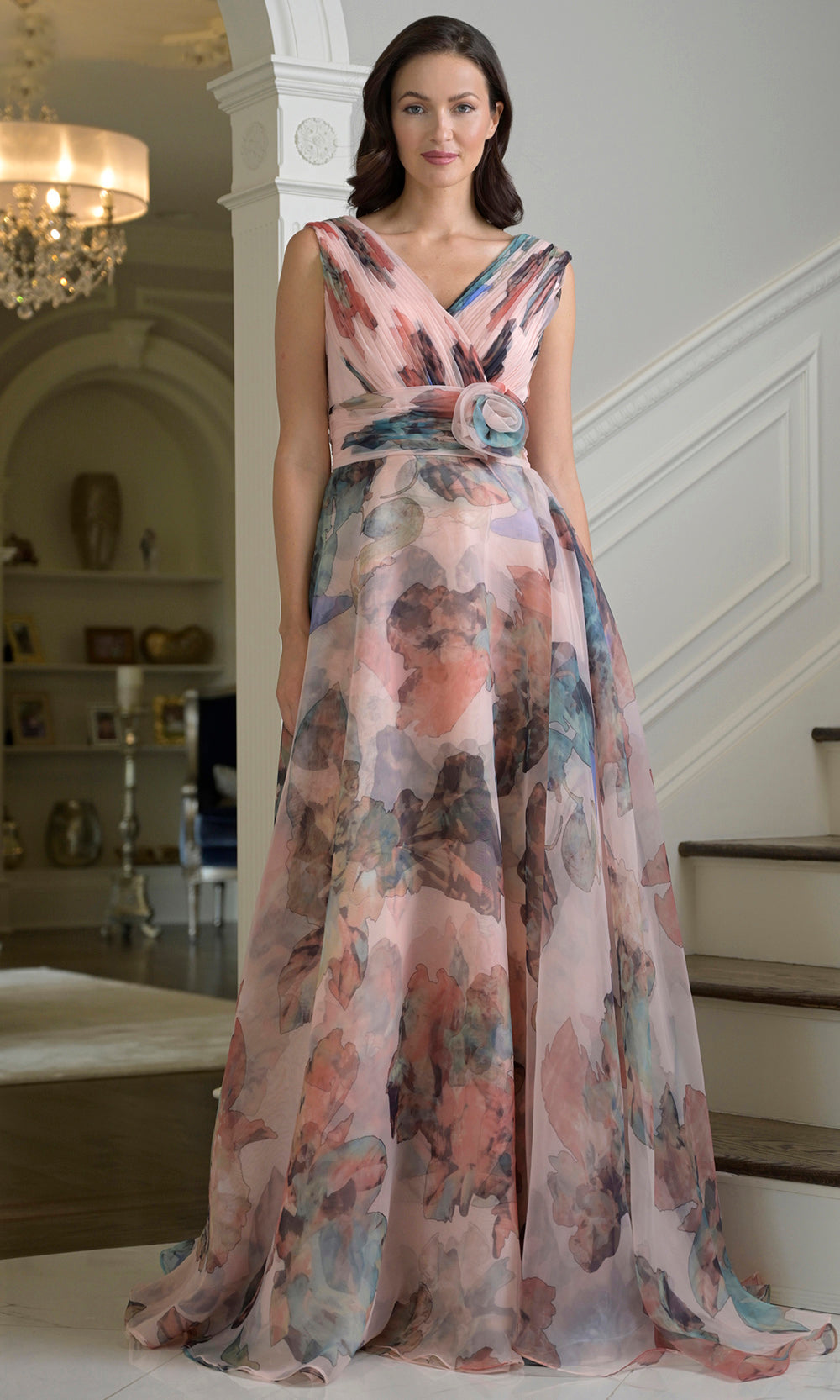 Rina di Montella RD3426-1 - Flowing A-Line Watercolor Print Gown Formal Gowns