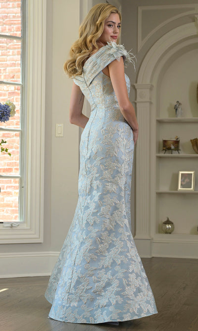 Rina di Montella RD3428 - V-Neck Floral Jacquard Evening Gown Formal Gowns