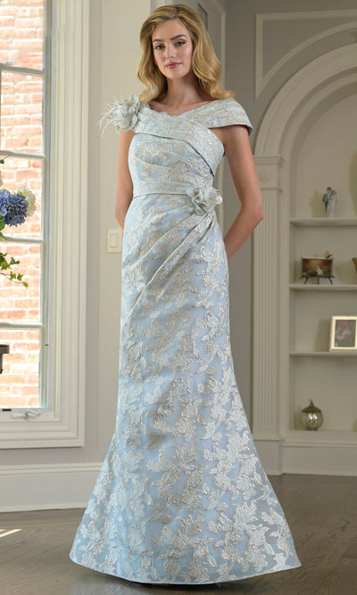 Rina di Montella RD3428 - V-Neck Floral Jacquard Evening Gown Formal Gowns