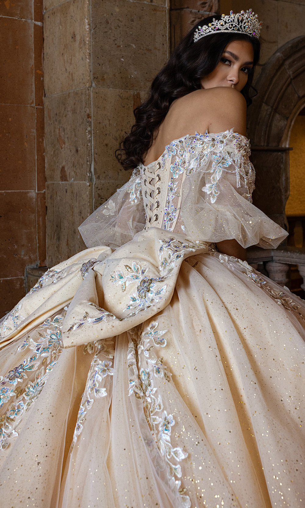 Rachel Allan RQ1165 - Floral Embroidered Puff Sleeve Tulle Gown Quinceanera Dresses