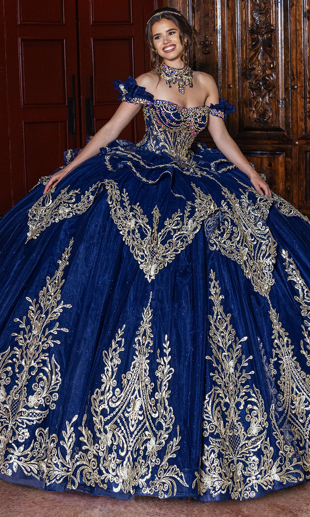 Rachel Allan RQ1180 - Statement Quinceanera Ball Gown Quinceanera Dresses in Navy Gold