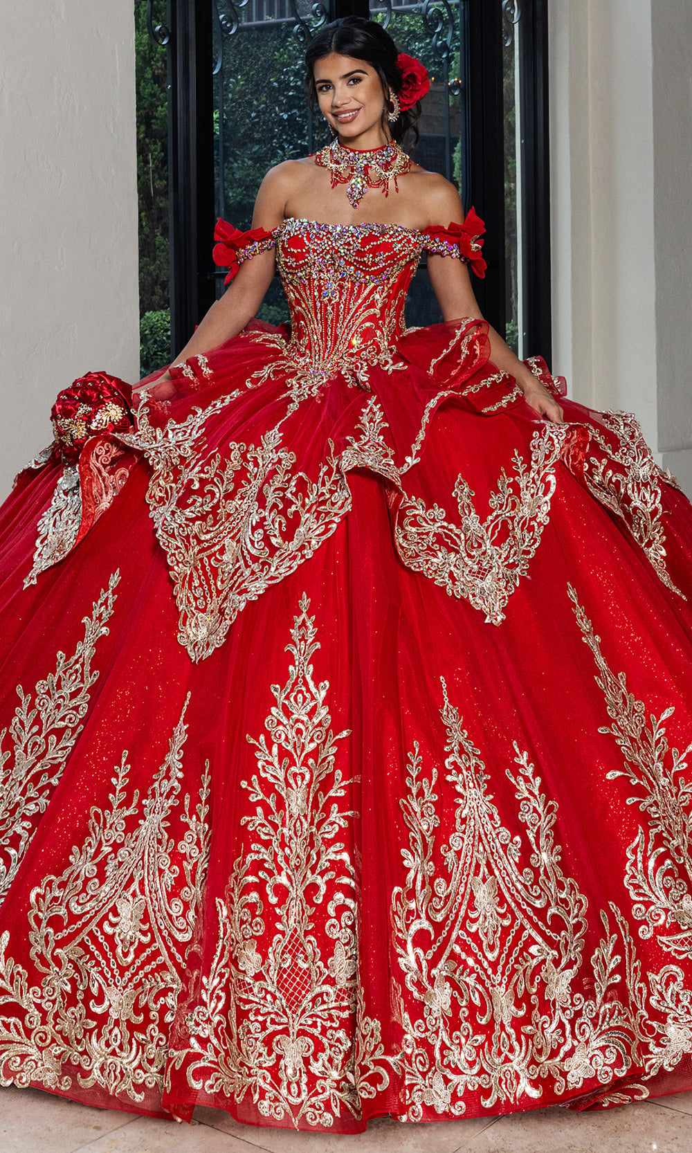 Rachel Allan RQ1180 - Statement Quinceanera Ball Gown Quinceanera Dresses in Deep Red