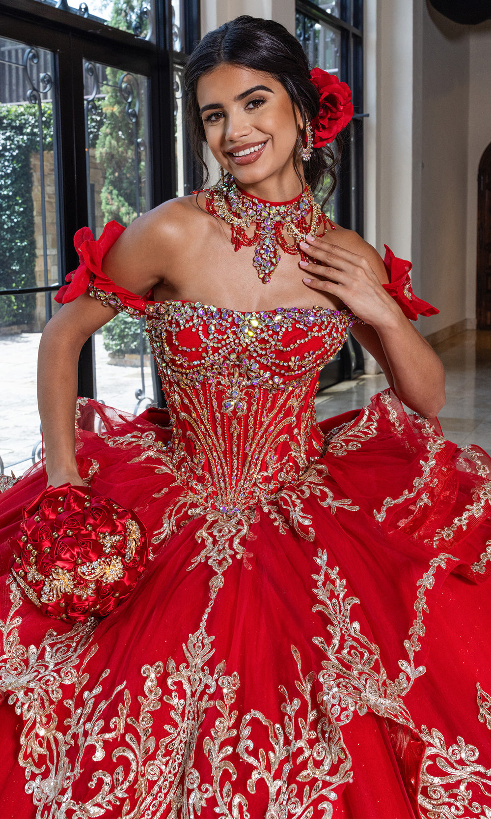 Rachel Allan RQ1180 - Statement Quinceanera Ball Gown Quinceanera Dresses in Deep Red