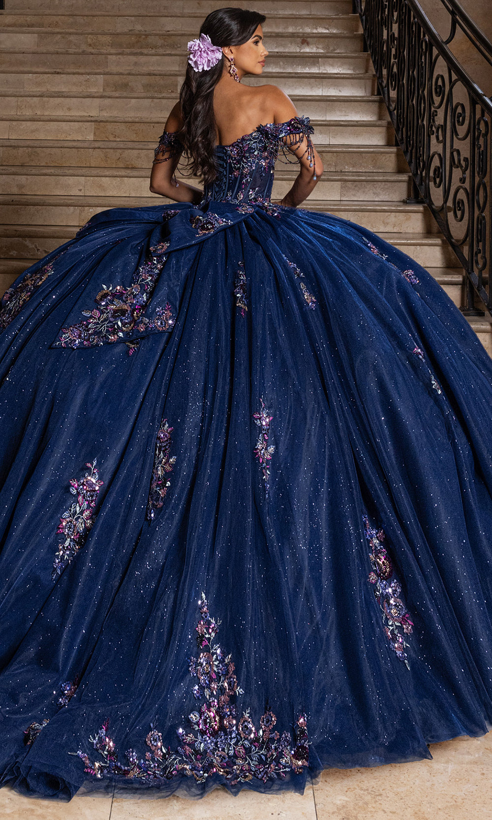 Rachel Allan RQ1184 - Off Shoulder Quinceanera Gown Quinceanera Dresses in Navy Multi