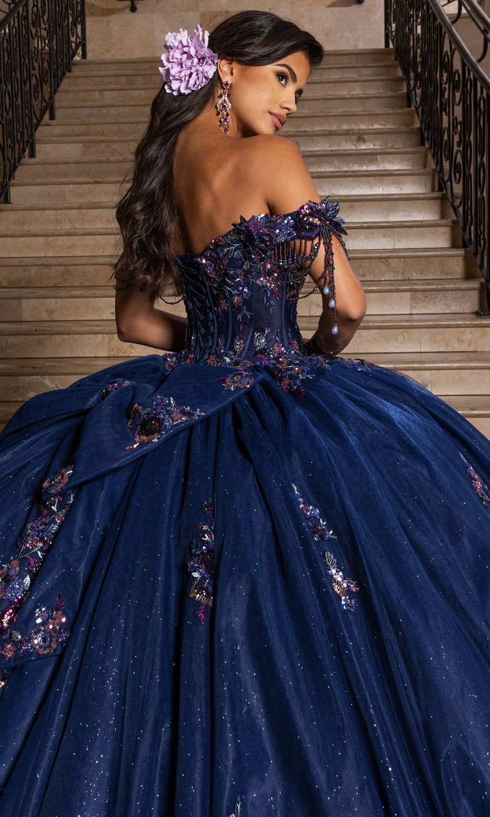 Rachel Allan RQ1184 - Off Shoulder Quinceanera Gown Quinceanera Dresses in Navy Multi