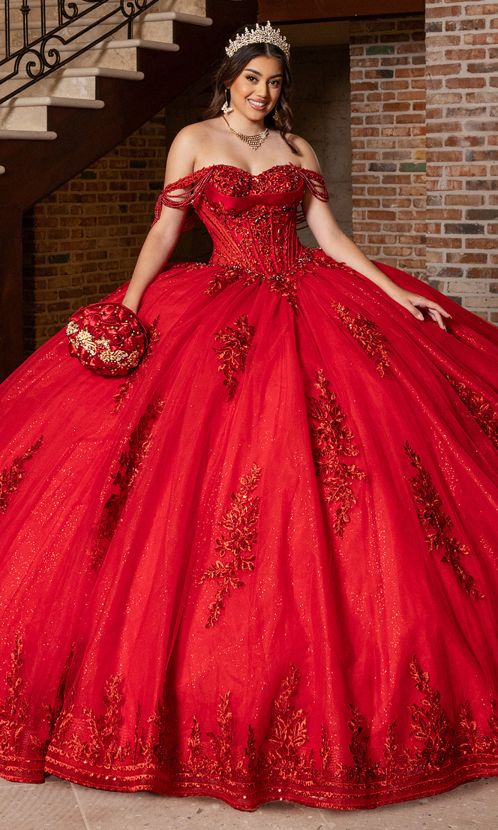 Rachel Allan RQ1187 - Couture Quinceanera Ball Gown Quinceanera Dresses in Deep Red