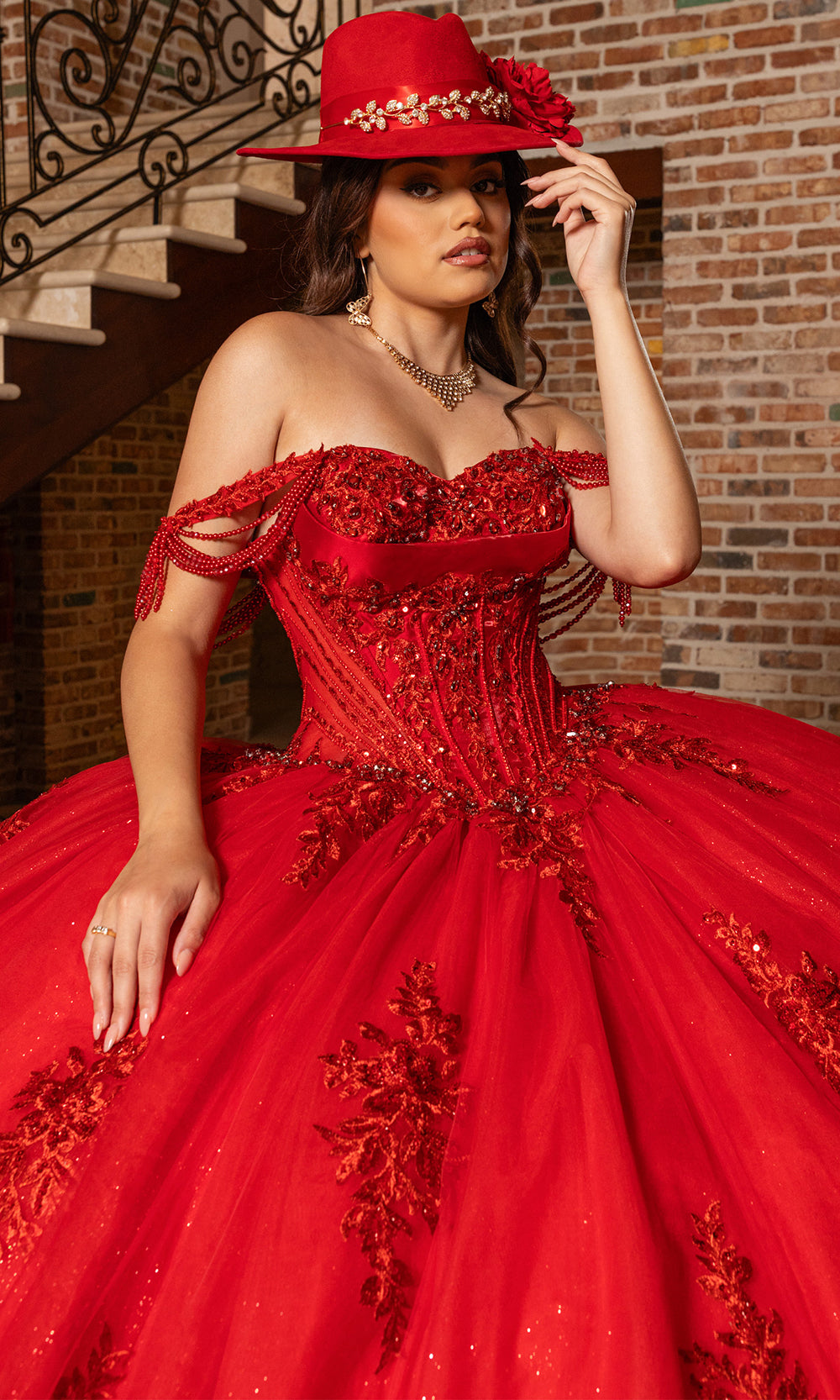 Rachel Allan RQ1187 - Couture Quinceanera Ball Gown Quinceanera Dresses in Deep Red