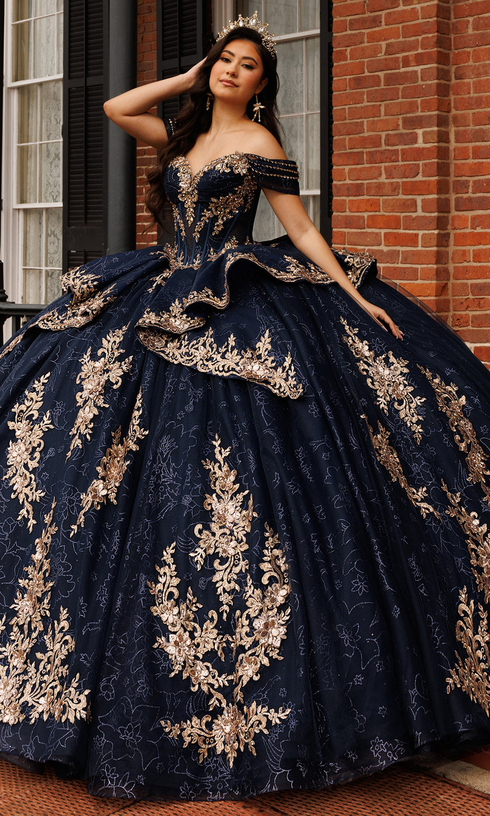 Rachel Allan RQ1191 - Applique Sweetheart Layered Ballgown Quinceanera Dresses in Blue Gold   