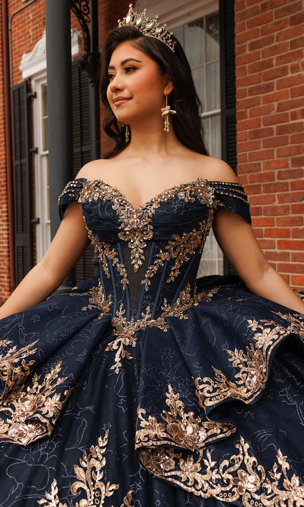 Rachel Allan RQ1191 - Applique Sweetheart Layered Ballgown Quinceanera Dresses in Blue Gold   