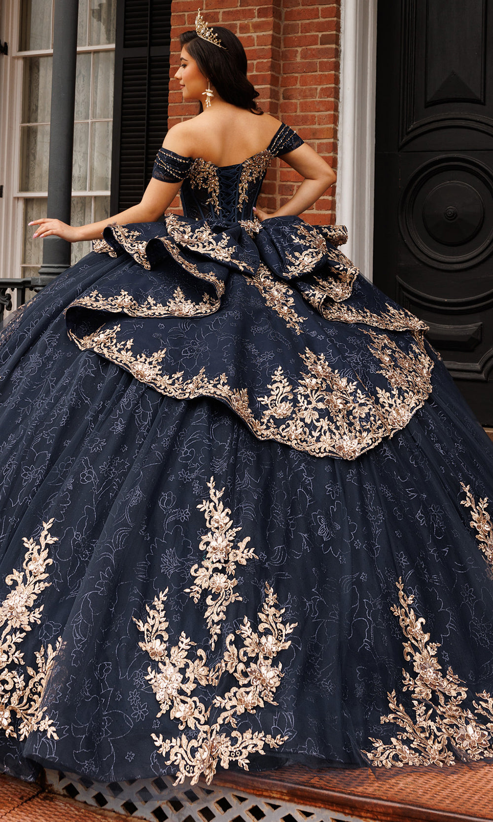 Rachel Allan RQ1191 - Applique Sweetheart Layered Ballgown Quinceanera Dresses in Blue Gold   