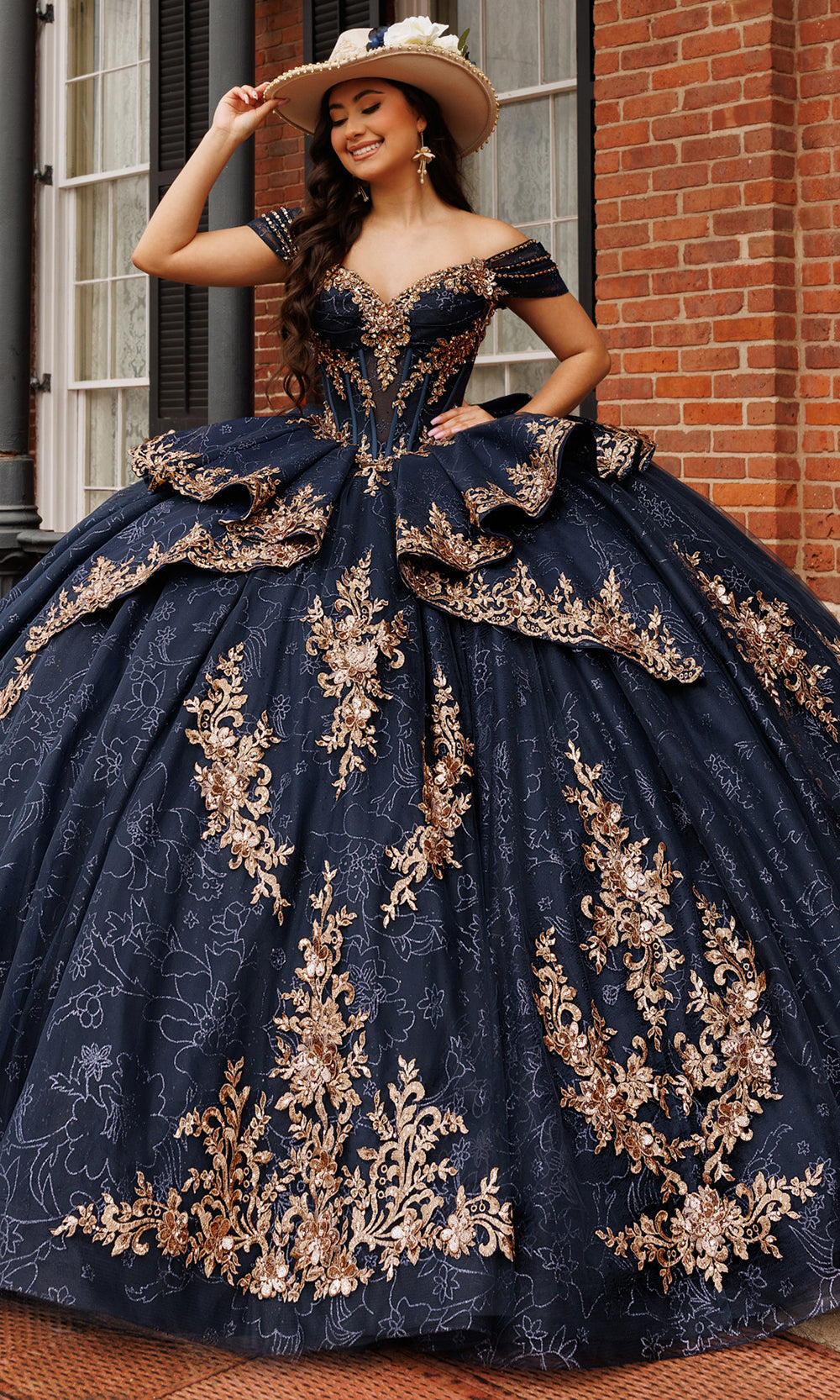 Rachel Allan RQ1191 - Applique Sweetheart Layered Ballgown Quinceanera Dresses in Blue Gold   